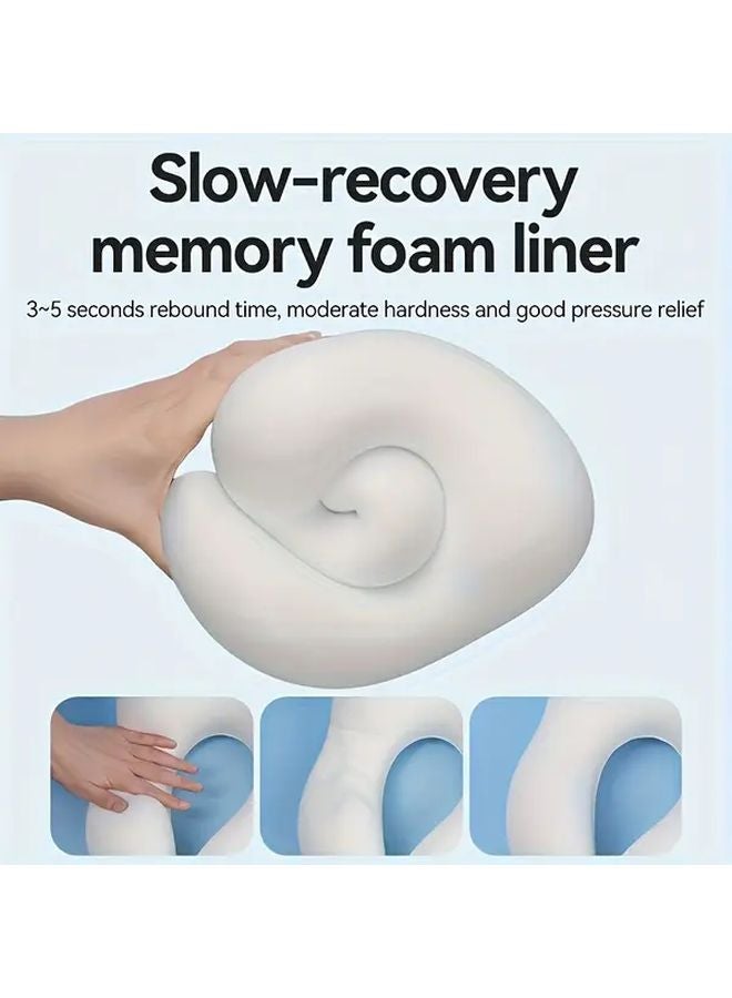 Gray Blue Memory Foam Travel Pillow With Storage Case For Neck Support - Image 4